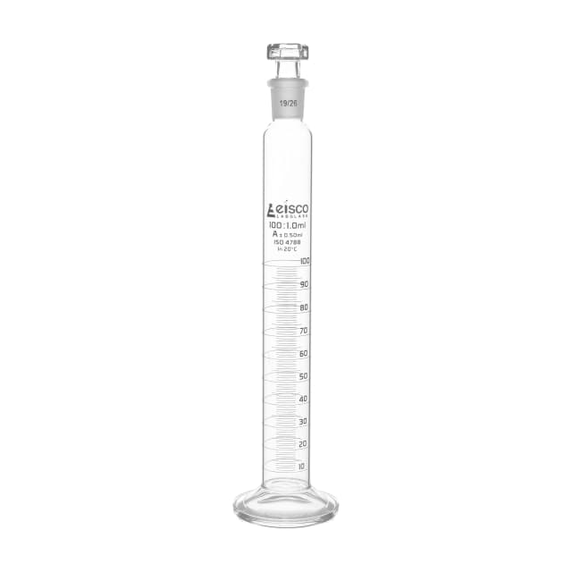Cylinder Measuring Graduated, cap. 10ml., class 'A', glass round base, complete with interchangeable polypropylene stopper, borosilicate glass, White Graduation