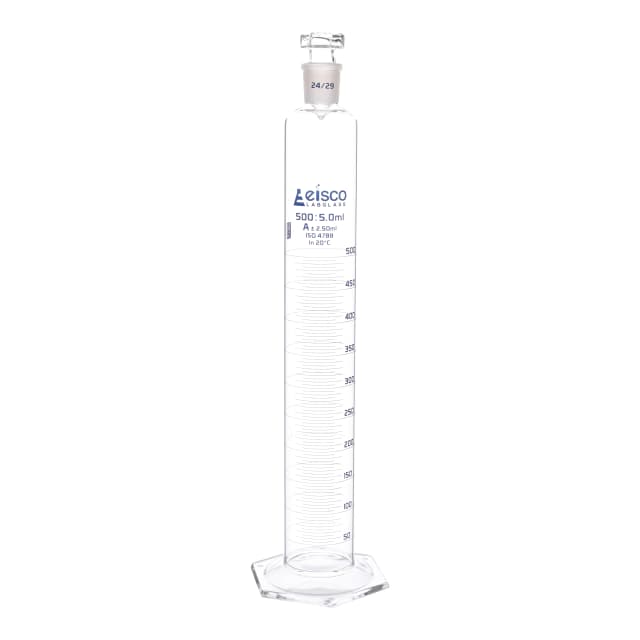 Cylinder Measuring Graduated, cap. 1000ml., class 'A', glass hex. base, complete with interchangeable polypropylene stopper, borosilicate glass, Blue Graduation