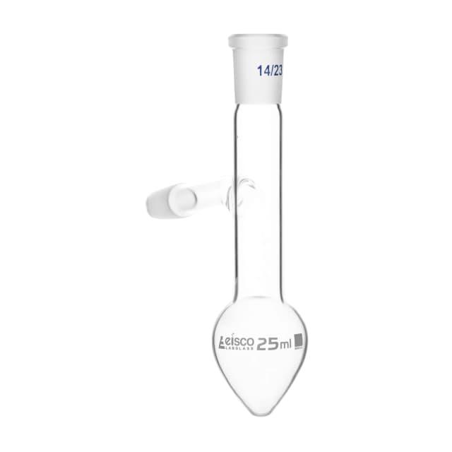 Flask Distilling, 10ml- Pear Shape with short neck & interchangeable joint,side socket 14/23 & center size 14/23,borosilicate glass