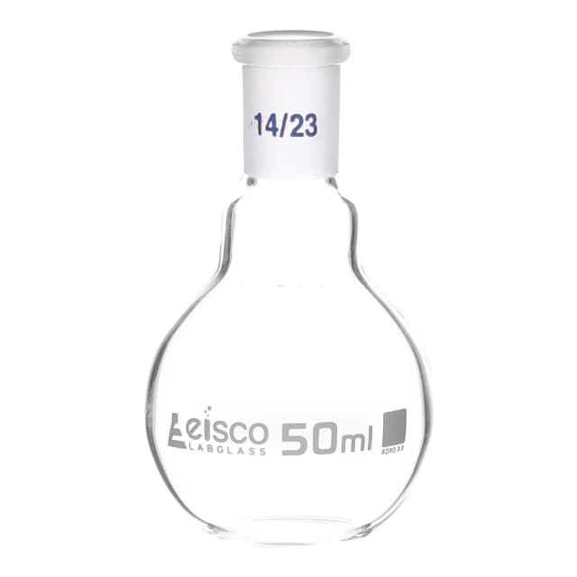 Flask Boiling with joint, flat bottom, short neck, interchangeable joint 50ml, socket size 14/23, borosilicate glass