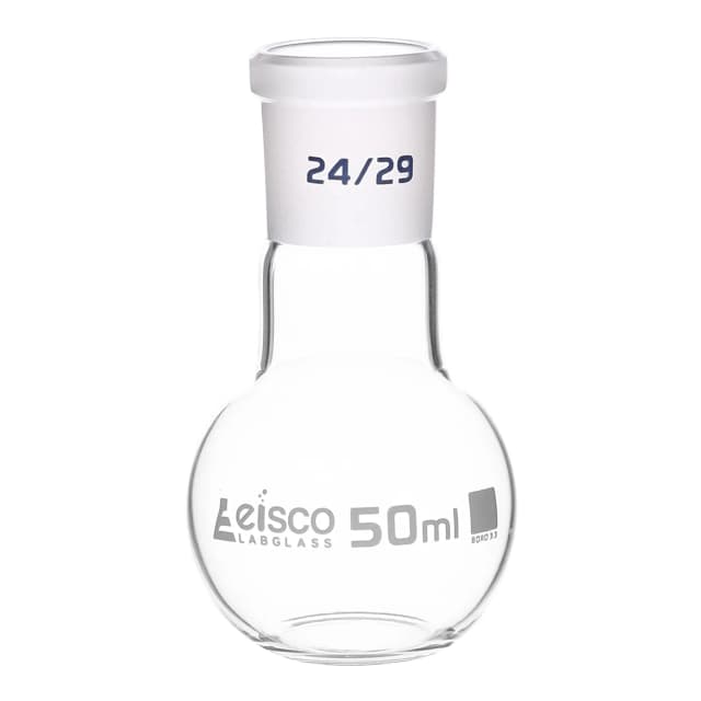 Flask Boiling with joint, flat bottom, short neck, interchangeable joint 50ml, socket size 24/29, borosilicate glass