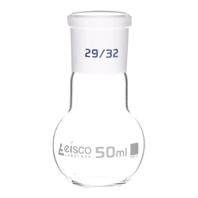 Flask Boiling with joint, flat bottom, short neck, interchangeable joint 50ml, socket size 29/32, borosilicate glass