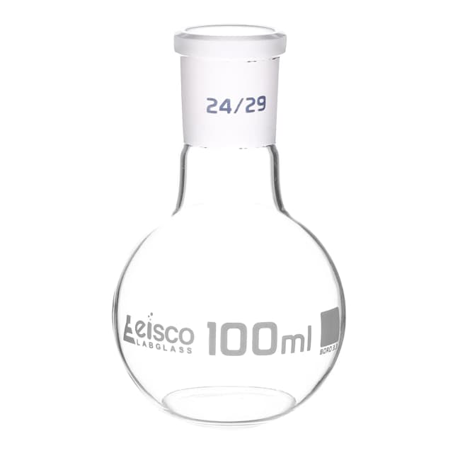 Flask Boiling with joint, flat bottom, short neck, interchangeable joint 100ml, socket size 24/29, borosilicate glass