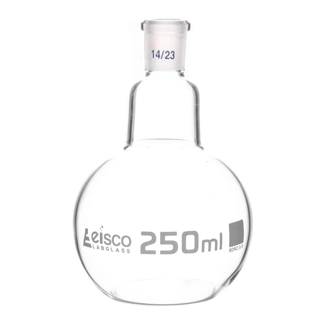 Flask Boiling with joint, flat bottom, short neck, interchangeable joint 250ml, socket size 14/23, borosilicate glass