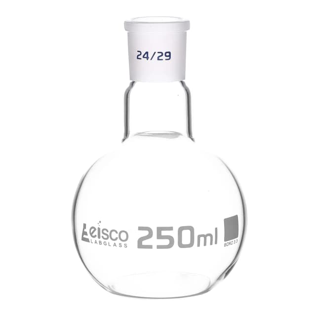 Flask Boiling with joint, flat bottom, short neck, interchangeable joint 250ml, socket size 24/29, borosilicate glass