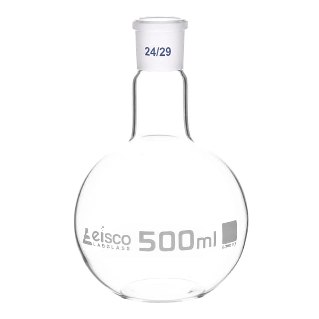 Flask Boiling with joint, flat bottom, short neck, interchangeable joint 500ml, socket size 24/29, borosilicate glass