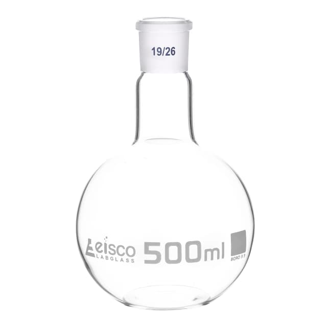 Flask Boiling with joint, flat bottom, short neck, interchangeable joint 500ml, socket size 14/26, borosilicate glass