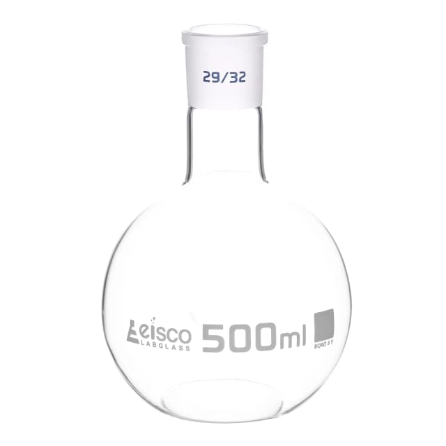 Flask Boiling with joint, flat bottom, short neck, interchangeable joint 500ml, socket size 29/32, borosilicate glass