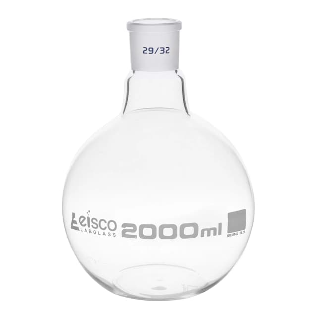 Flask Boiling with joint, flat bottom, short neck, interchangeable joint 2000ml, socket size 29/32, borosilicate glass