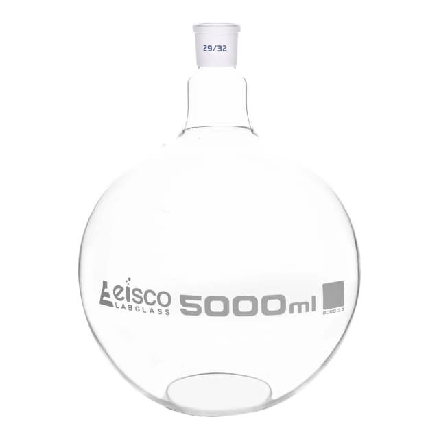 Flask Boiling with joint, flat bottom, short neck, interchangeable joint 5000ml, socket size 29/32, borosilicate glass
