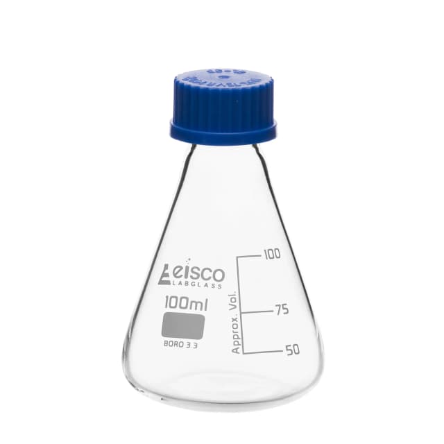 Flask Conical 100ml, Erlenmeyer, with teflon liner screw cap, borosilicate glass