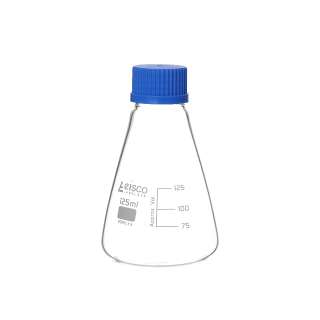 Flask Conical 125ml, Erlenmeyer, with teflon liner screw cap, borosilicate glass