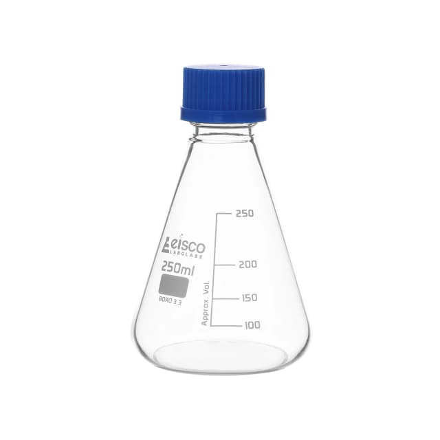 Flask Conical 250ml, Erlenmeyer, with teflon liner screw cap, borosilicate glass