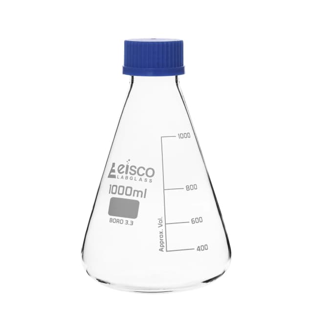 Flask Conical 1000ml, Erlenmeyer, with teflon liner screw cap, borosilicate glass