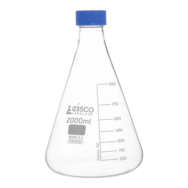 Flask Conical 2000ml, Erlenmeyer, with teflon liner screw cap, borosilicate glass