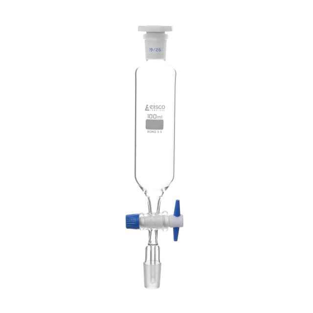 Funnel Dropping - Cylindrical, cap. 250ml, socket size 29/32, borosilicate glass, Un-graduated cylindrical with Glass stopcock & interchangeable plastic stopper