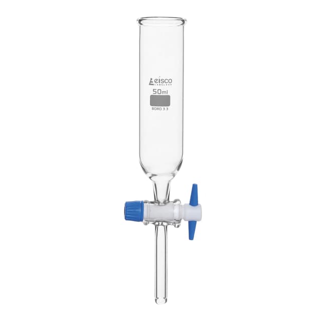 Funnel Dropping - Open, cap. 50ml, borosilicate glass, Cylindrical, open top with PTFE key stopcock