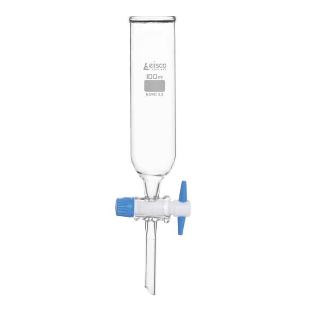 Funnel Dropping - Open, cap. 100ml, borosilicate glass, Cylindrical, open top with PTFE key stopcock