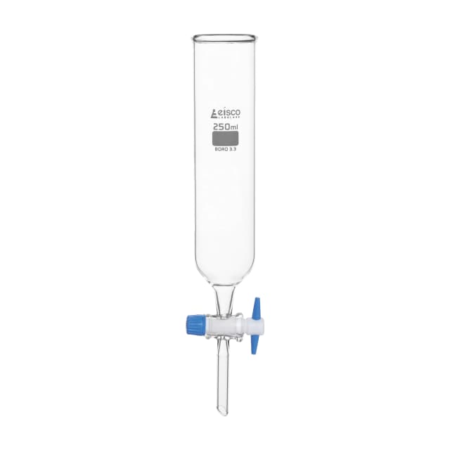 Funnel Dropping - Open, cap. 250ml, borosilicate glass, Cylindrical, open top with PTFE key stopcock