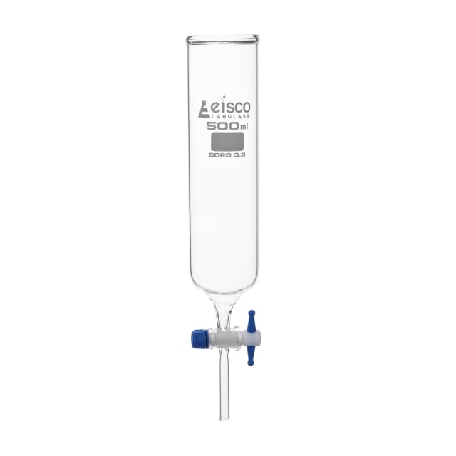 Funnel Dropping - Open, cap. 500ml, borosilicate glass, Cylindrical, open top with PTFE key stopcock