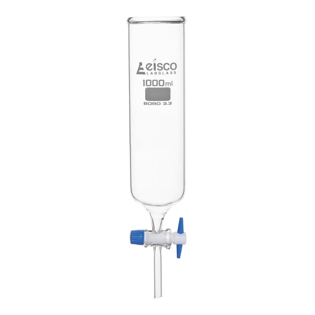 Funnel Dropping - Open, cap. 1000ml, borosilicate glass, Cylindrical, open top with PTFE key stopcock