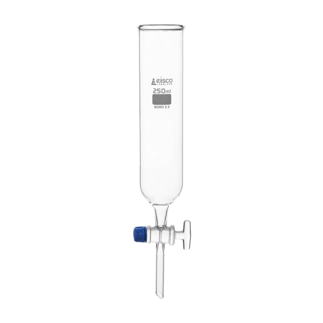 Funnel Dropping - Open, cap. 250ml, borosilicate glass, Cylindrical, open top with Glass stopcock