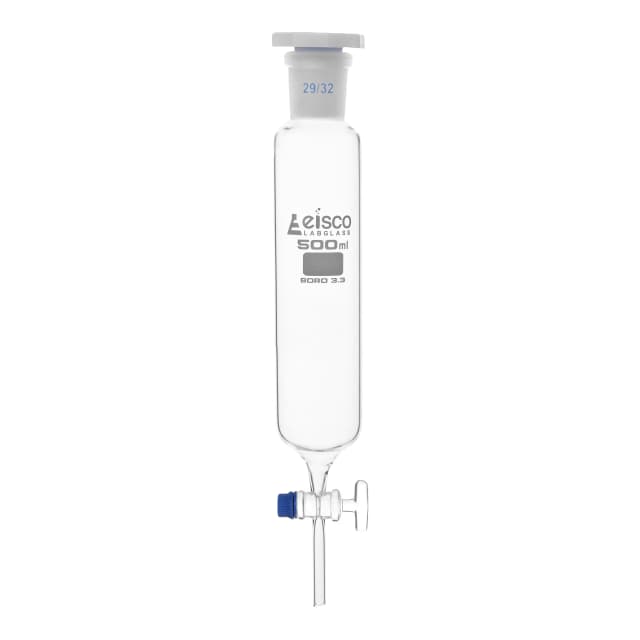 Funnel Dropping - Cylindrical, cap. 500ml, socket size 29/32, borosilicate glass, Un-graduated cylindrical with glass stopcock & interchangeable plastic stopper