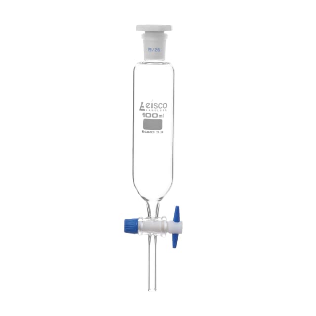 Funnel Dropping - Cylindrical, cap. 500ml, socket size 29/32, borosilicate glass, Un-graduated cylindrical with PTFE stopcock & interchangeable plastic stopper