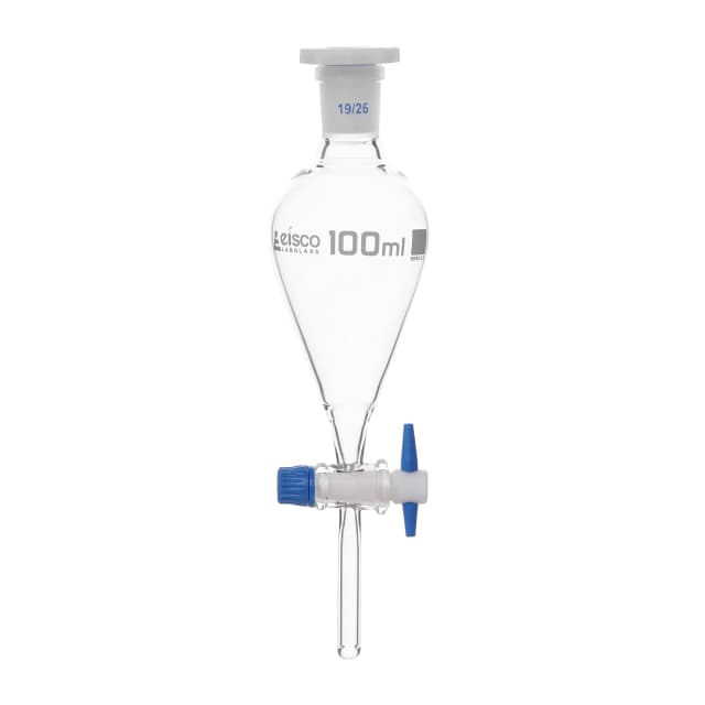Funnel Separating - Squibb, cap. 50ml, socket size 14/23, borosilicate glass, with interchangeable plastic stopper and glass stopcock,Graduated