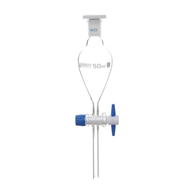 Funnel Separating - Squibb, cap. 50ml, socket size 14/23, borosilicate glass, with interchangeable plastic stopper and PTFE key stopcock, Un-Gradauted