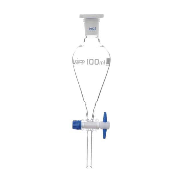 Funnel Separating - Squibb, cap. 100ml, socket size 19/26, borosilicate glass, with interchangeable plastic stopper and PTFE key stopcock, Un-Gradauted