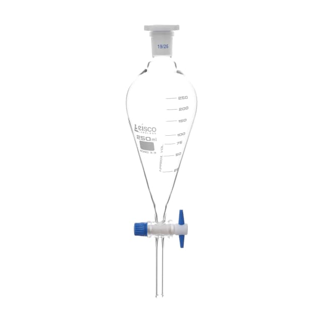 Funnel Separating - Squibb, cap. 500ml, socket size 24/29, borosilicate glass, with interchangeable plastic stopper and PTFE key stopcock, Gradauted