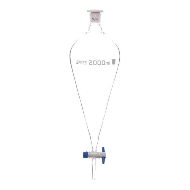 Funnel Separating - Squibb, cap. 2000ml, socket size 29/32, borosilicate glass, with interchangeable plastic stopper and PTFE key stopcock,Un-Gradauted