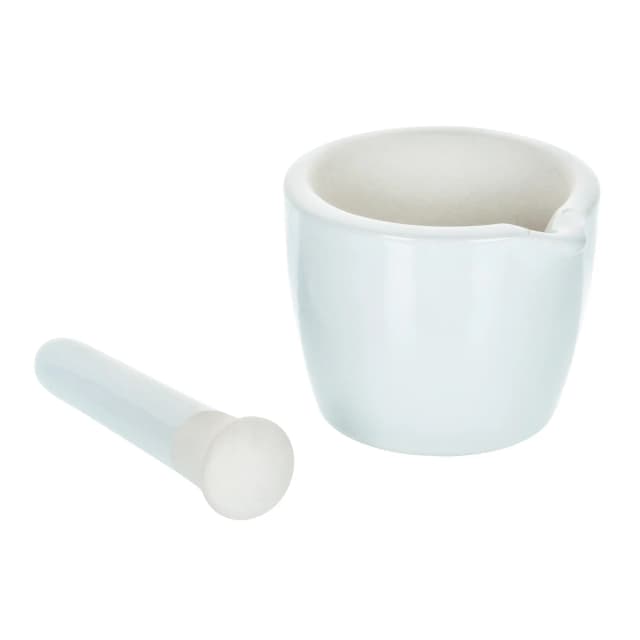 Mortar & Pestle, Porcelain, heavy pattern, outer dia 115mm, cap. 275ml.