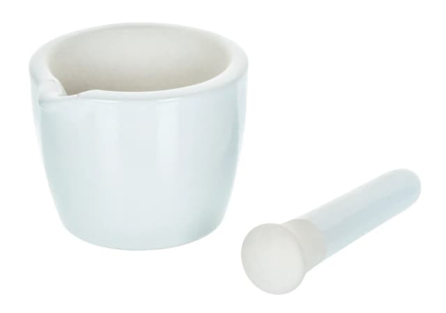 Mortar & Pestle, Porcelain, heavy pattern, outer dia 130mm, cap. 400ml.