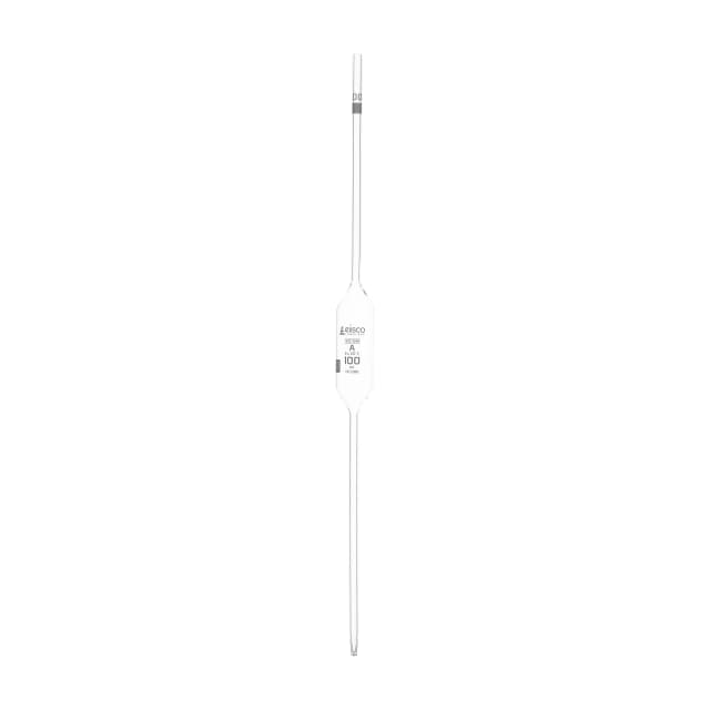 Pipette class 'A' 100ml, Borosilicate glass, White Printing bulb form, Yellow