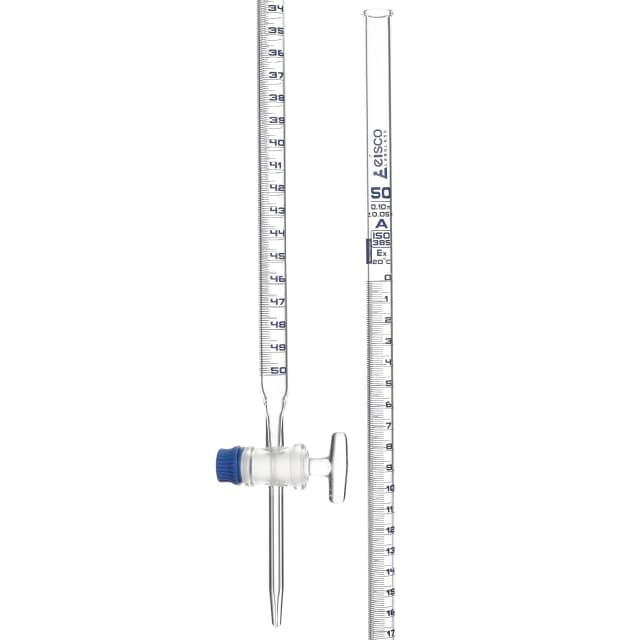 Burette, 25ml,class A with individual work certificate,glass key stopcock,made of borosilicate glass, as per DIN ISO 385 std., blue printing.