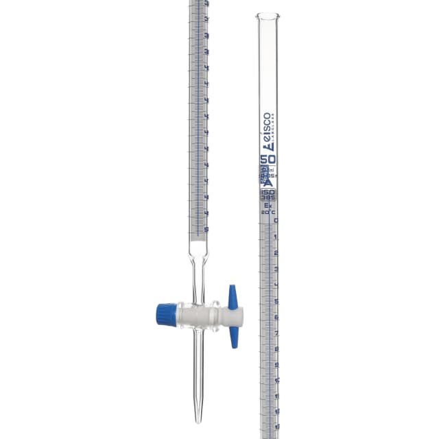 Burette- Schellbach,10ml,class A with individual work certificate,interchangeable PTFE key stopcock,made of borosilicate glass, as per DIN ISO 385 std., blue printing.