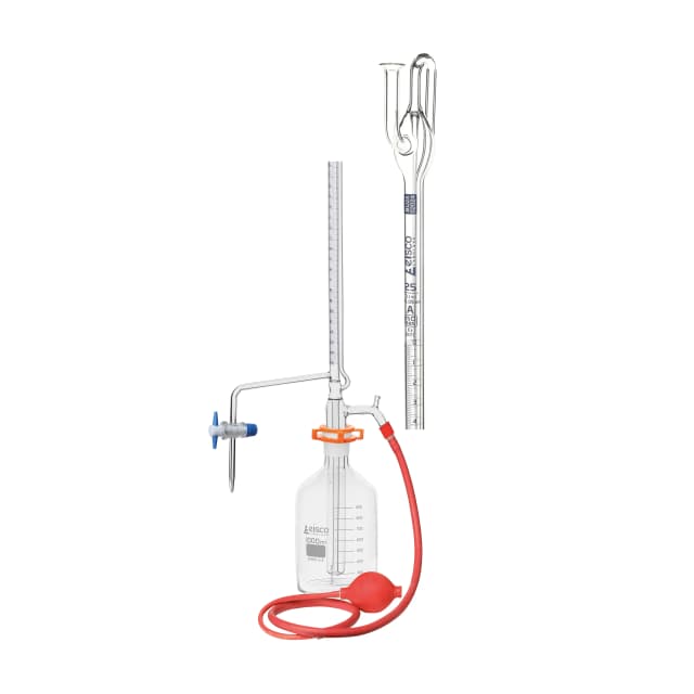 Burette- Automatic Zero,10ml,class A with individual work certificate,PTFE key stopcock,made of borosilicate glass, as per DIN ISO 385 std., blue printing.