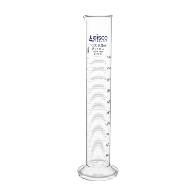Cylinder Measuring Graduated, cap. 10ml., class 'A', round base & individual wok certificate with spout, borosilicate glass, Blue Graduation