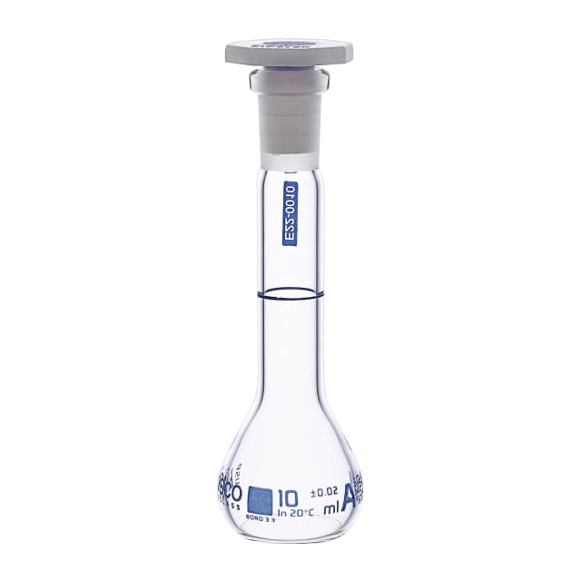 Flask Volumetric with USP & individual work certificate, Polypropylene Stopper,Class A, 10 ml,socket size 10/19, borosilicate glass.Blue Printing