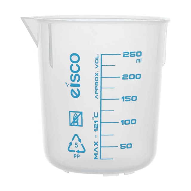 Beaker - Polypropylene, low form with spout Screen Printed 250 x 25ml