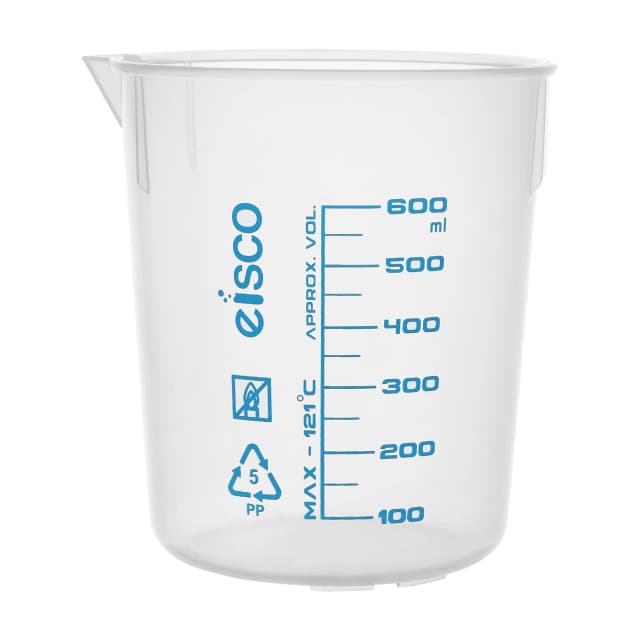 Beaker - Polypropylene, low form with spout Screen Printed 600 x 50ml