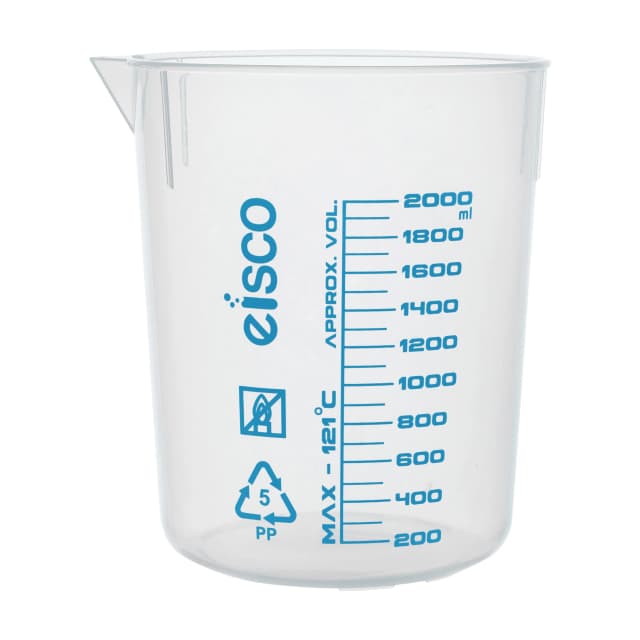 Beaker - Polypropylene, low form with spout Screen Printed 2000 x 100ml