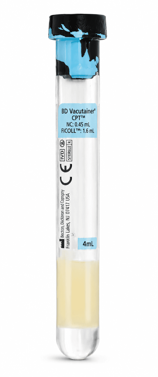 Tubo CPT Citrato GC 16x125 mm, 8.0 mL, Etiqueta Mate Azul/Negro, 60 piezas